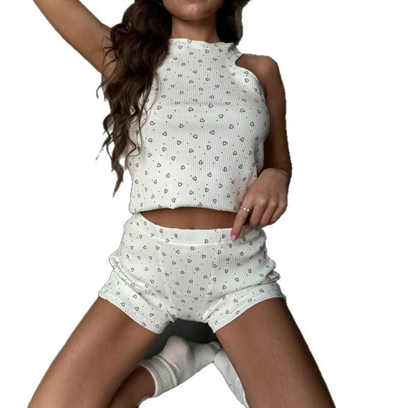 WOLFF | Bedrucktes Gestricktes Rundhalsärmelloses Shorts-Set