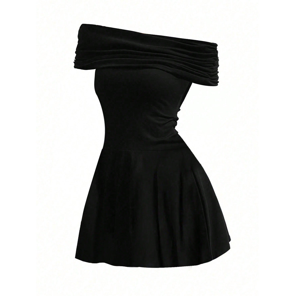 WOLFF | Schlüsselbein Off-Shoulder Hohe Taille Kurzes Rock Kleid