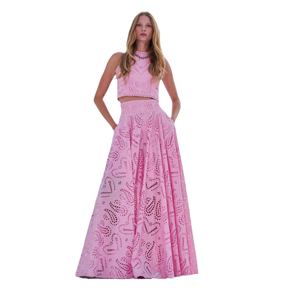WOLFF | Elegantes besticktes hohles Spitze Urlaub Zwei-Teile-Set