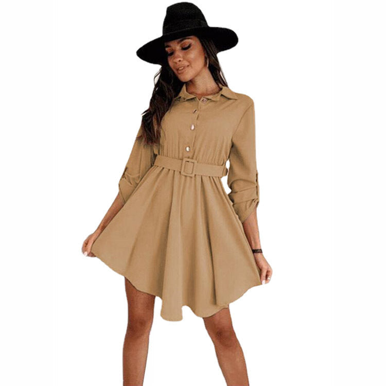 1Roll-Up Sleeve Waist Reducing Shirt Dress