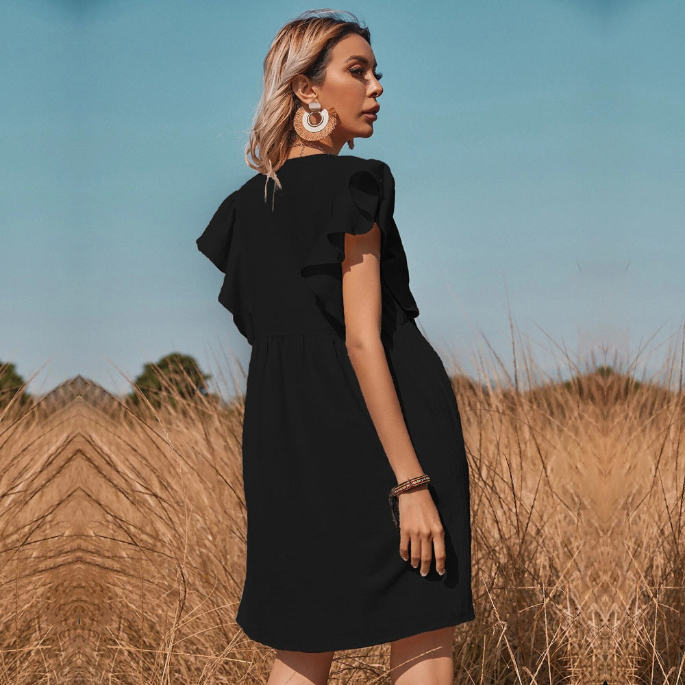 WOLFF | Button-Down Große Rock Pastoral Kleid