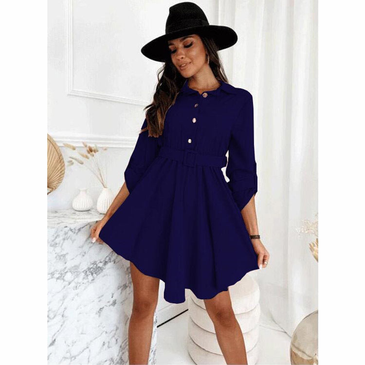 1Roll-Up Sleeve Waist Reducing Shirt Dress