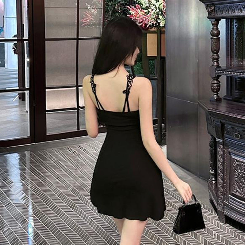 1Lace Halter Strap Hot Girl A-Line Dress