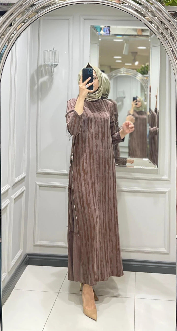 WOLFF | Muster Seitenreißverschluss Langarmkleid