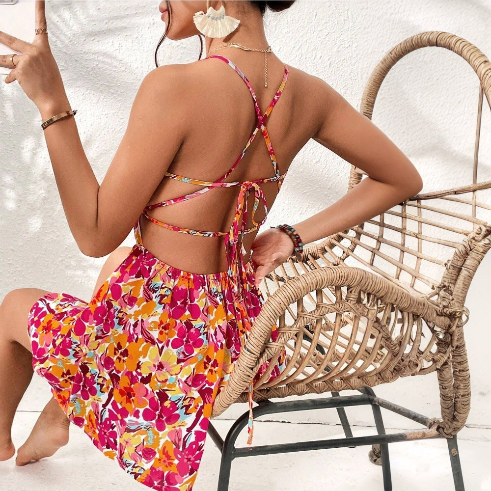 WOLFF | Beach Floral Quadrat-Ausschnitt Kurzer Rock