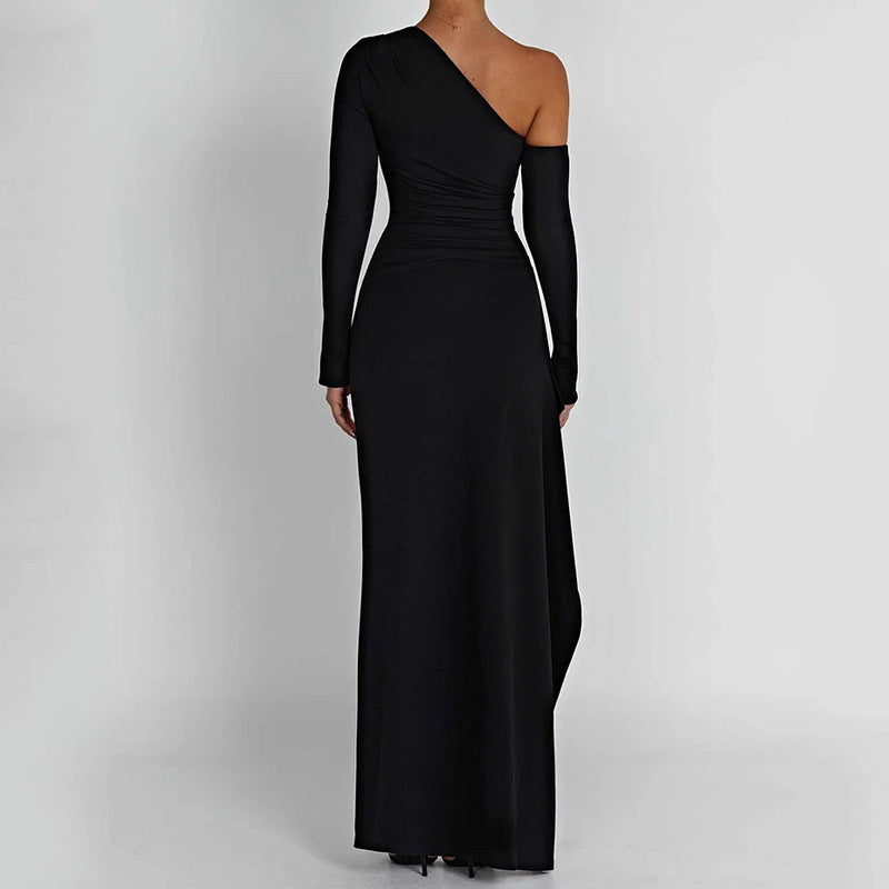 WOLFF | Minimalistisches Einfaches Farb Schlitz Maxi Kleid