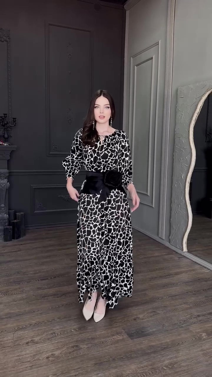 1Loose Big Swing Printed Three-Quarter Sleeve Dress