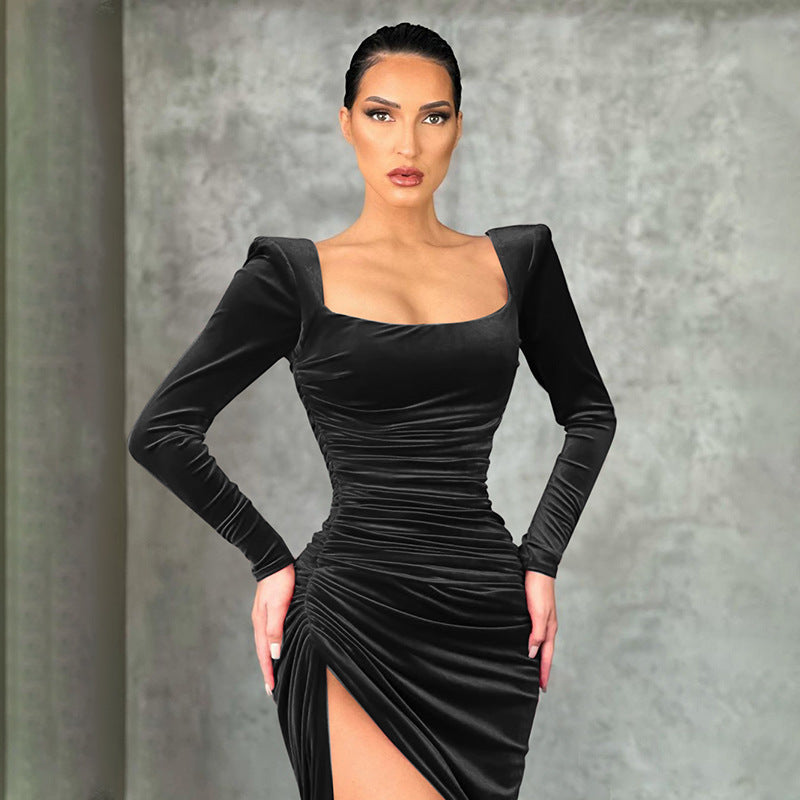 WOLFF | Raffiniertes High Waist Quadrat-Ausschnitt Mini-Kleid