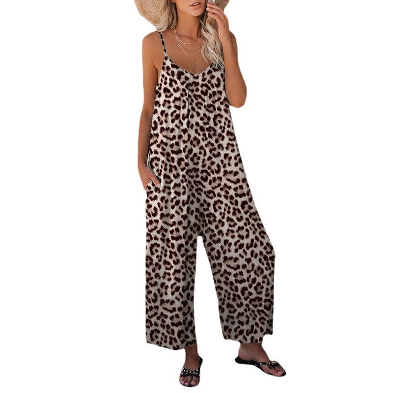WOLFF | Leopard-Print-Tasche Lockerer Träger Einteiler Overall