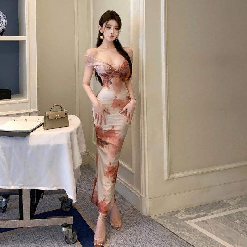 1Mesh Printed Slim Fit Flared Skirt