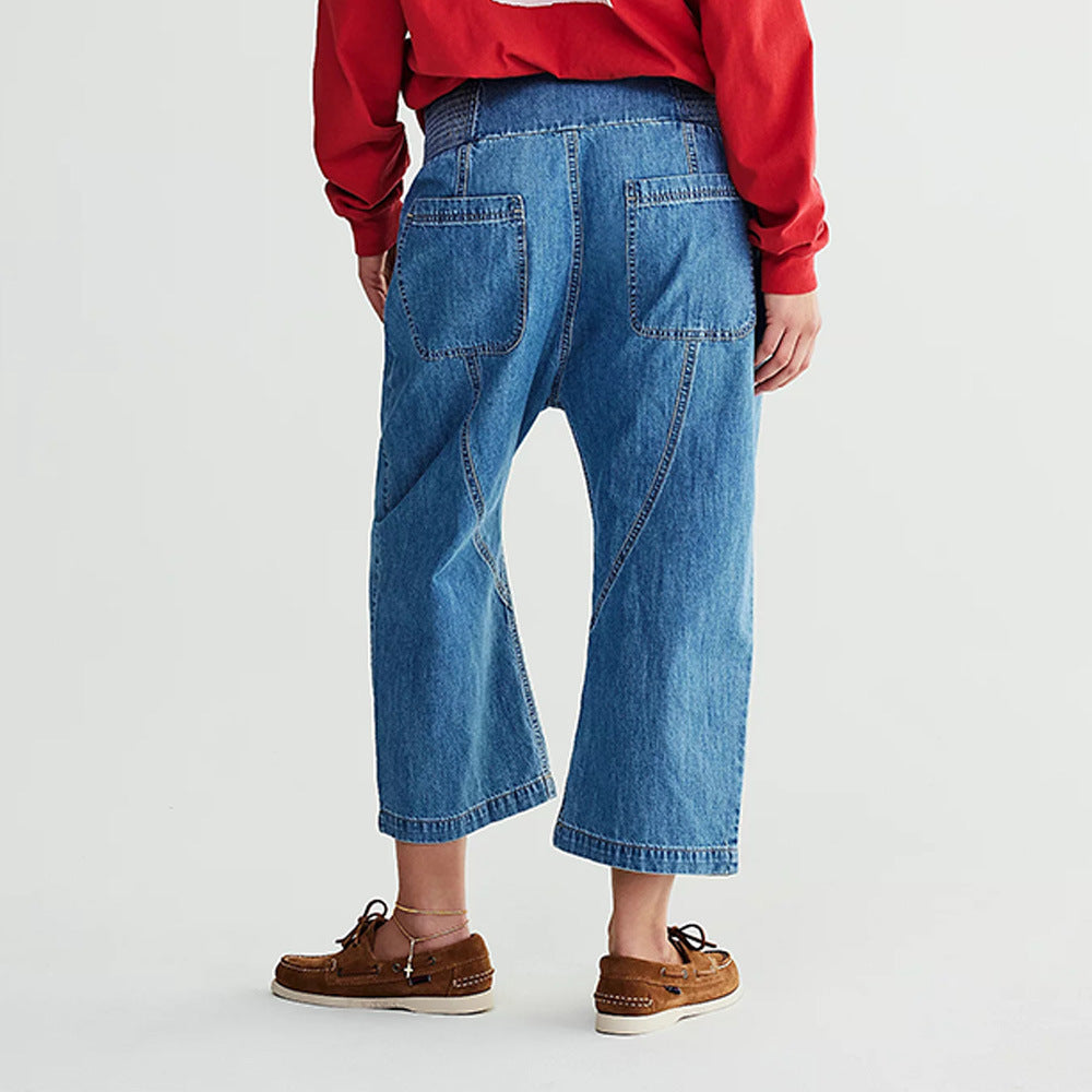 1Wash Dropped Crotch Mid-Waist Straight Jeans