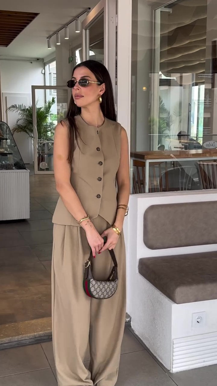1Buttoned Vest Suit Long Pants Two-Piece Set