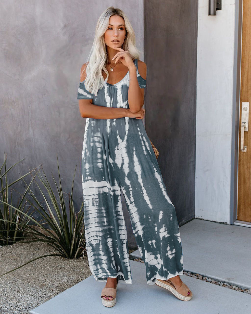 WOLFF | Bedruckter lässiger Jumpsuit mit kurzen Ärmeln und Taschen