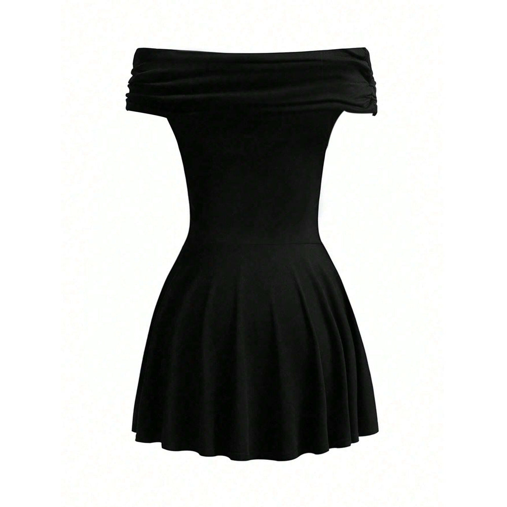 WOLFF | Schlüsselbein Off-Shoulder Hohe Taille Kurzes Rock Kleid