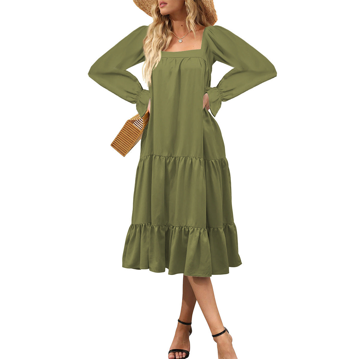 WOLFF | Schichted Rüschensommer-Maxi-Kleid mit fließenden Ärmeln