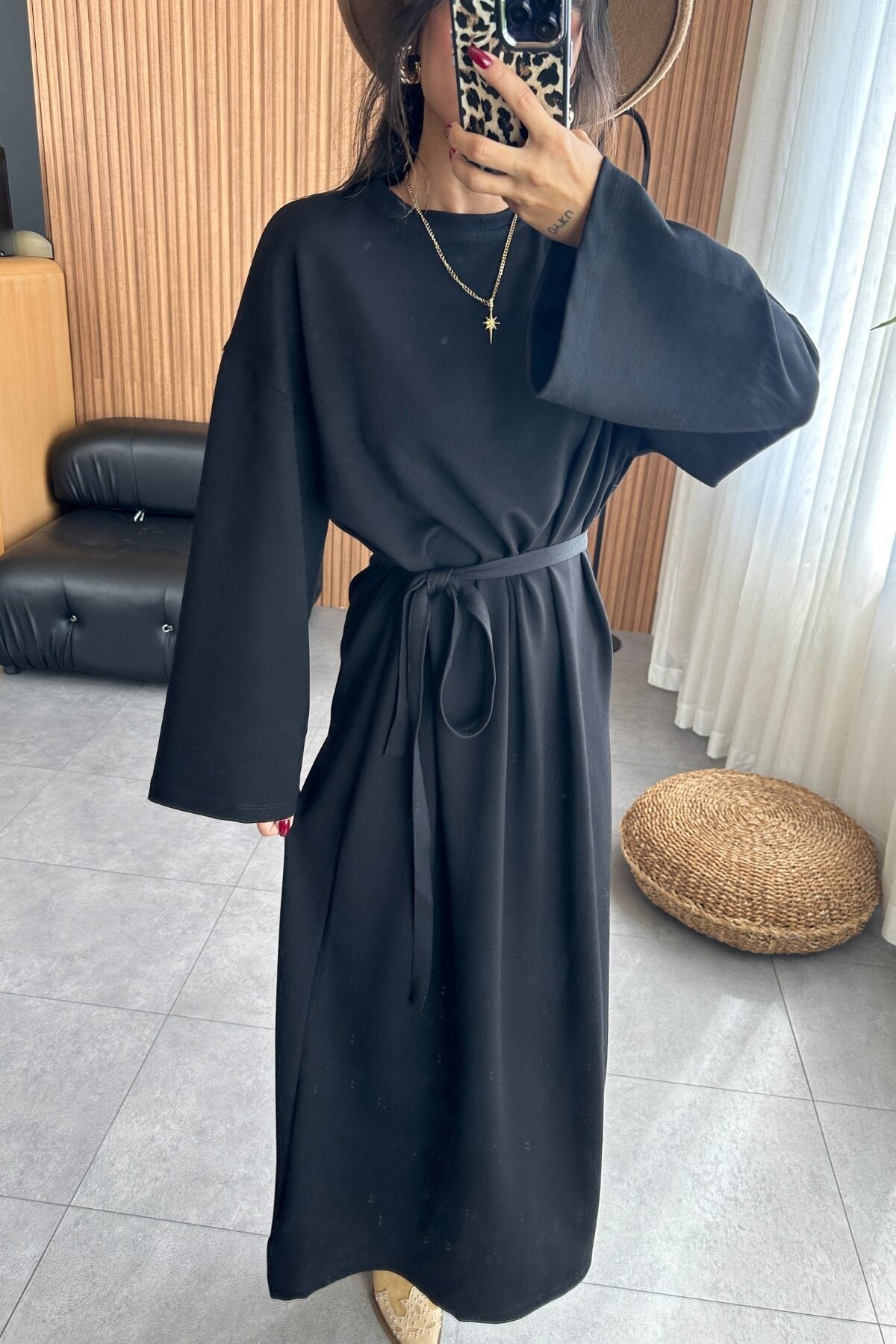 1Loose Drawstring Long Dress