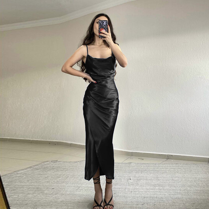 WOLFF | Geteiltes Seitencamisole Slim Rückenausschnitt Kleid