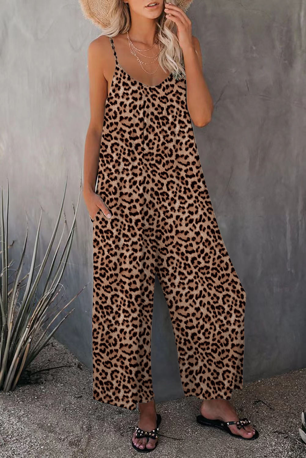 WOLFF | Leopard-Print-Tasche Lockerer Träger Einteiler Overall
