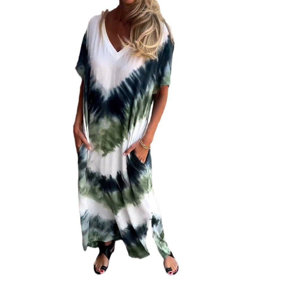 WOLFF | Tie-Dye Kurzarm V-Ausschnitt Kleid