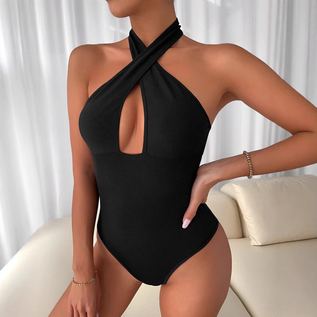 WOLFF | Cross Hollow Out Halter Bodysuit