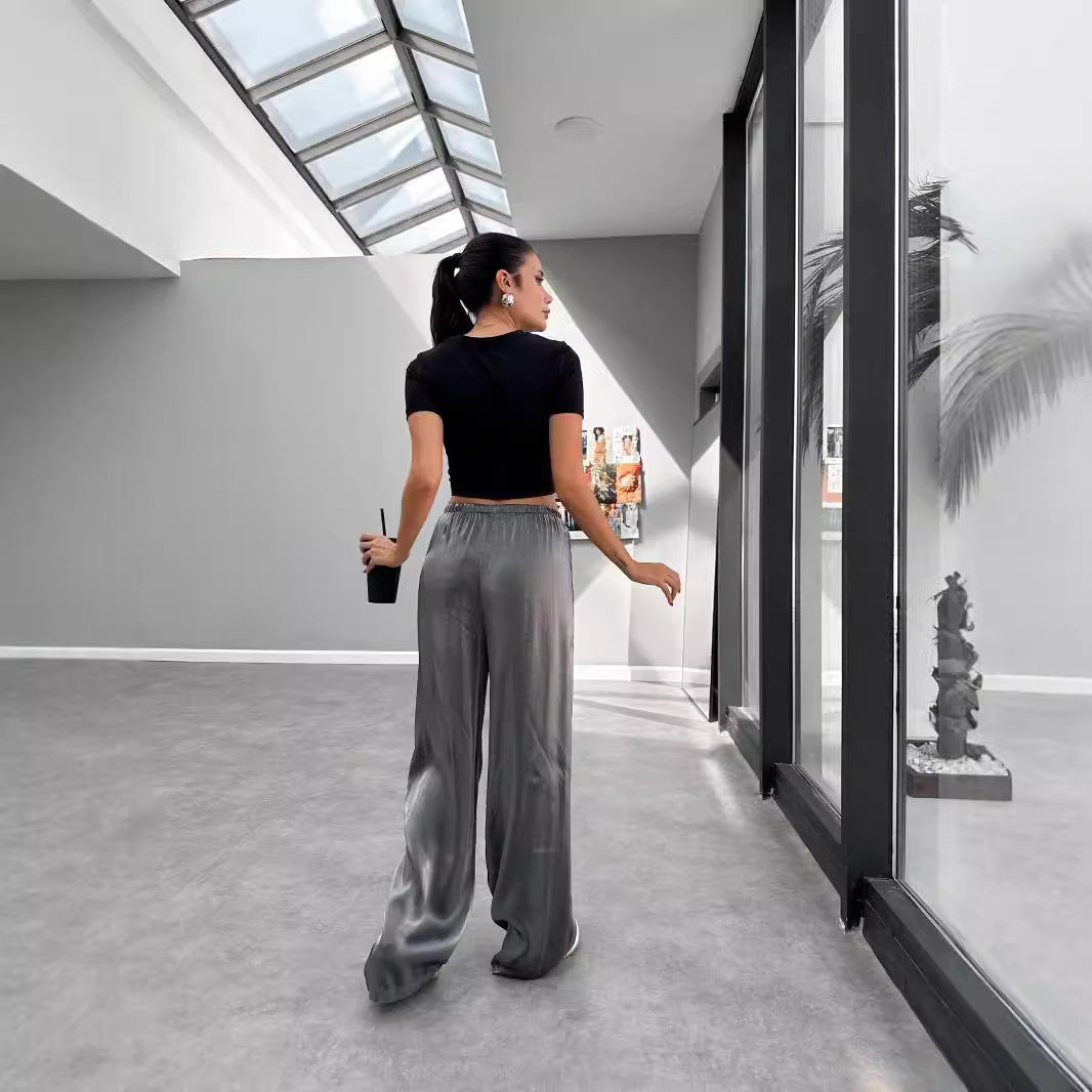 1Drawstring Long Pants Flight Jacket Two-Piece Set
