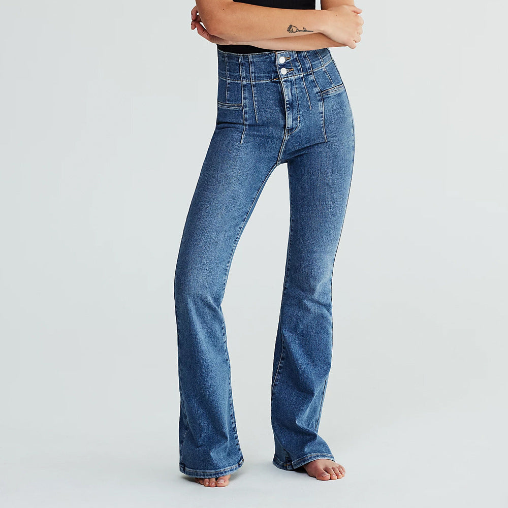 Slim fit denim flared long leg jeans