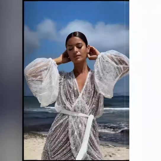 WOLFF | Strandlaterne Langarm Drapiertes Kleid
