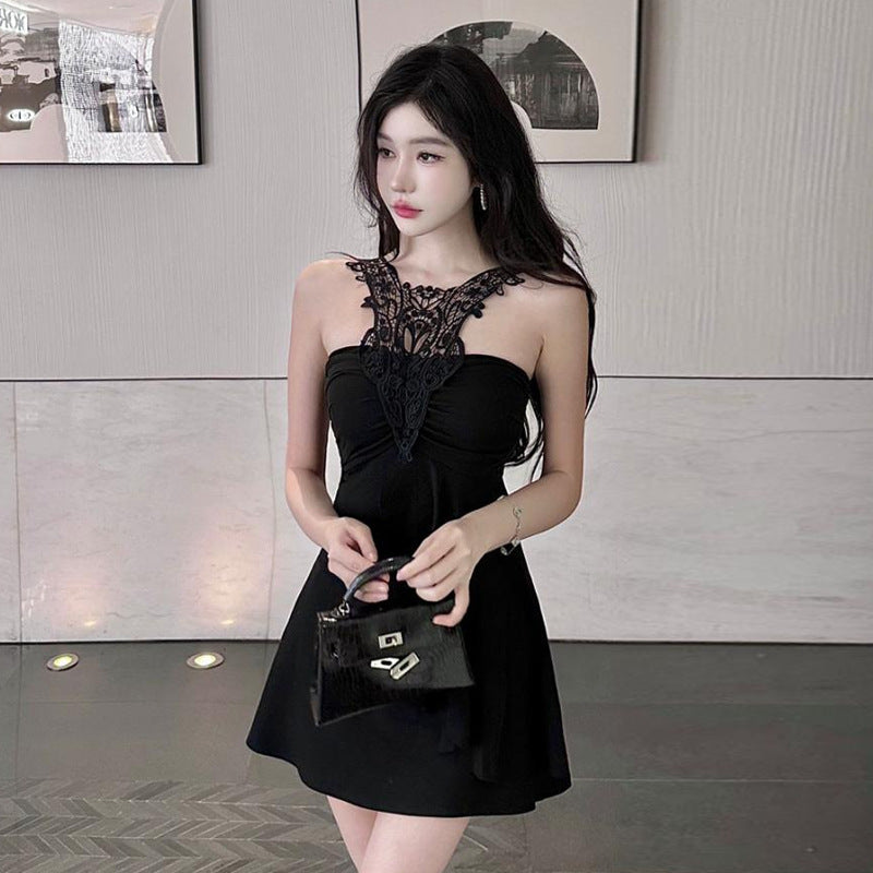 1Lace Halter Strap Hot Girl A-Line Dress