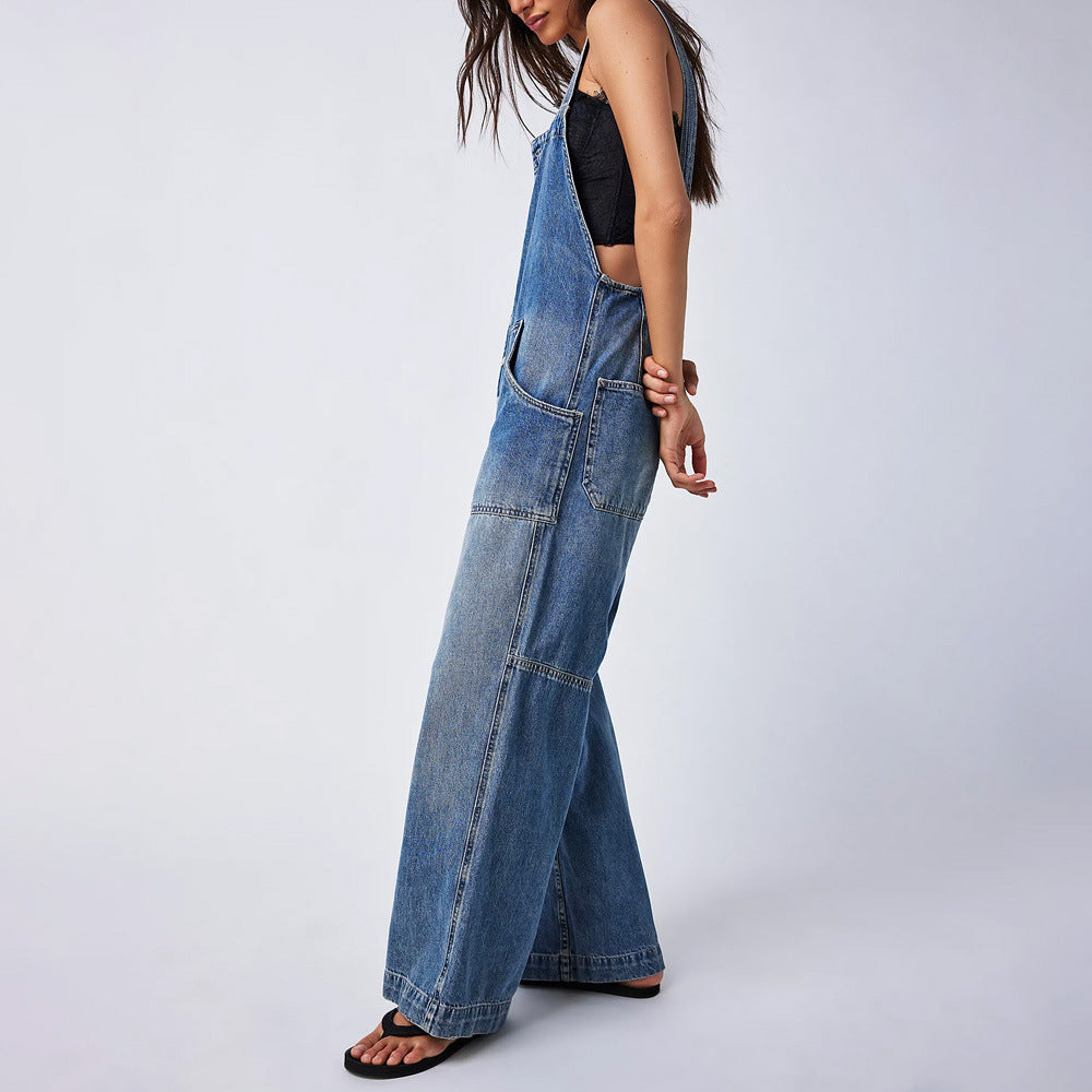WOLFF | Taschenverstellbarer Trägerweiter Beinen Denim Overall