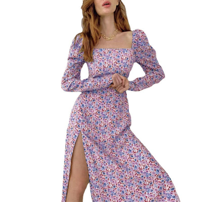 WOLFF | Daisy Print Langarm Spaltet Bohemian Kleid
