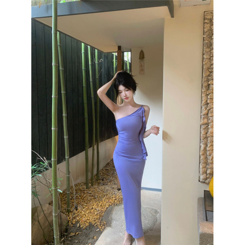 WOLFF | Modisches Ein-Schulter Sexy Bodycon Lang Kleid