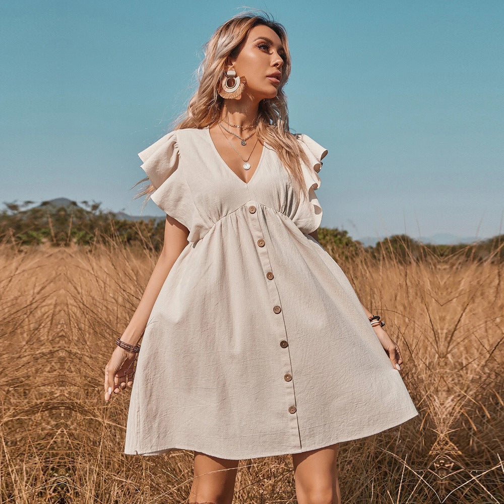 WOLFF | Button-Down Große Rock Pastoral Kleid