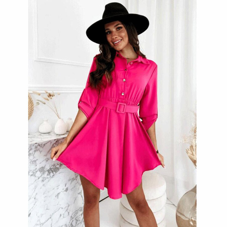 1Roll-Up Sleeve Waist Reducing Shirt Dress