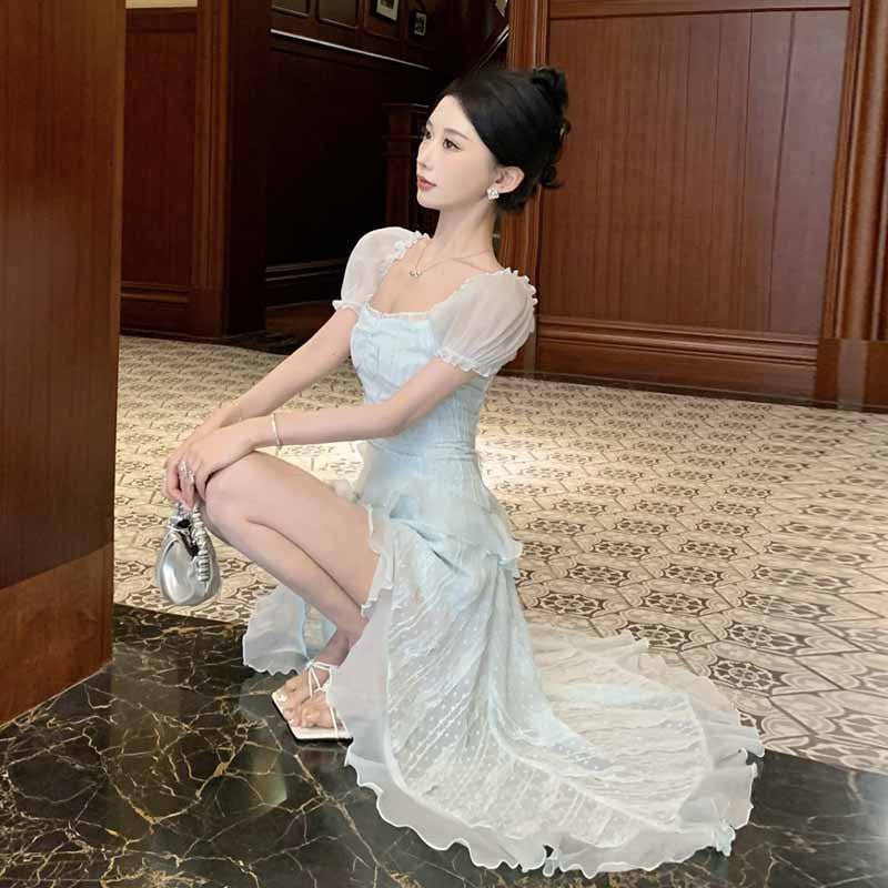 WOLFF | Chiffon Fairy Unregelmäßiges Urlaub Lang Kleid