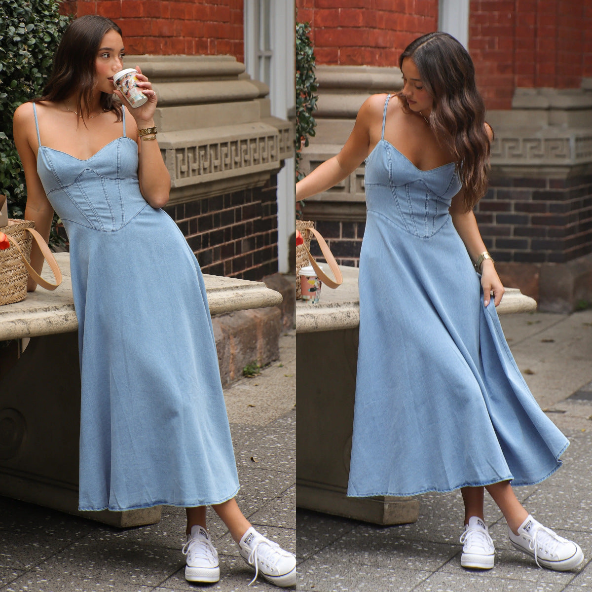 WOLFF | Trage Distressed Sexy Denim Lange Kleid