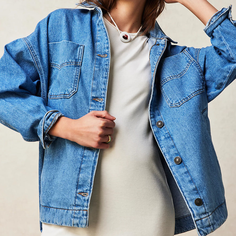 WOLFF | Lockere lässige verwaschene bestickte Jeansjacke