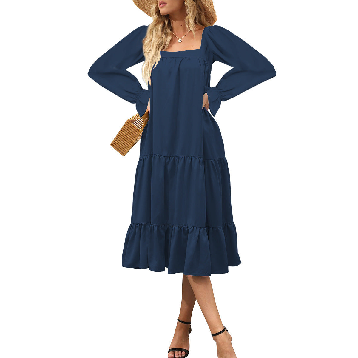 WOLFF | Schichted Rüschensommer-Maxi-Kleid mit fließenden Ärmeln