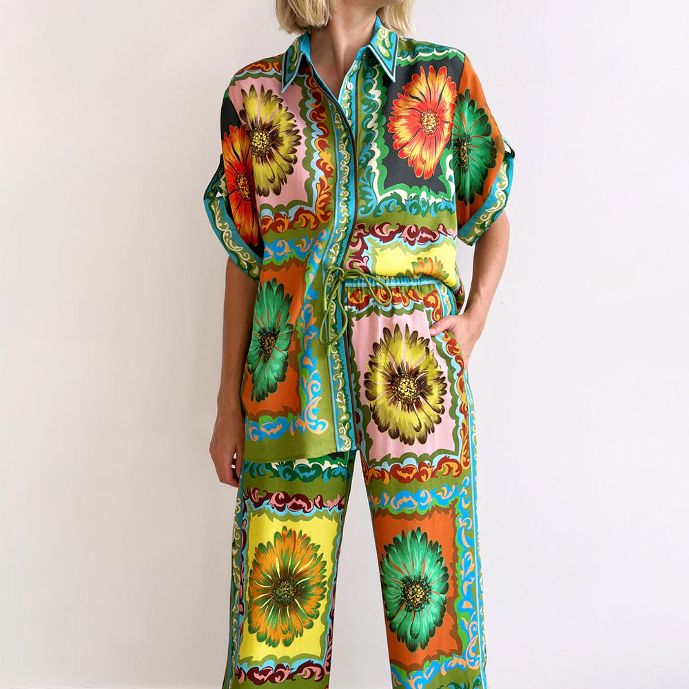 WOLFF | Daisy Print Shirt Hose Freizeitanzug