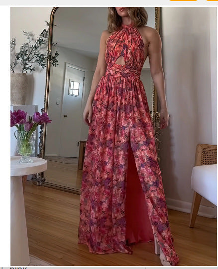 WOLFF | Bedrucktes Kreuzhalsfaltenkleid mit Spitzenärmel