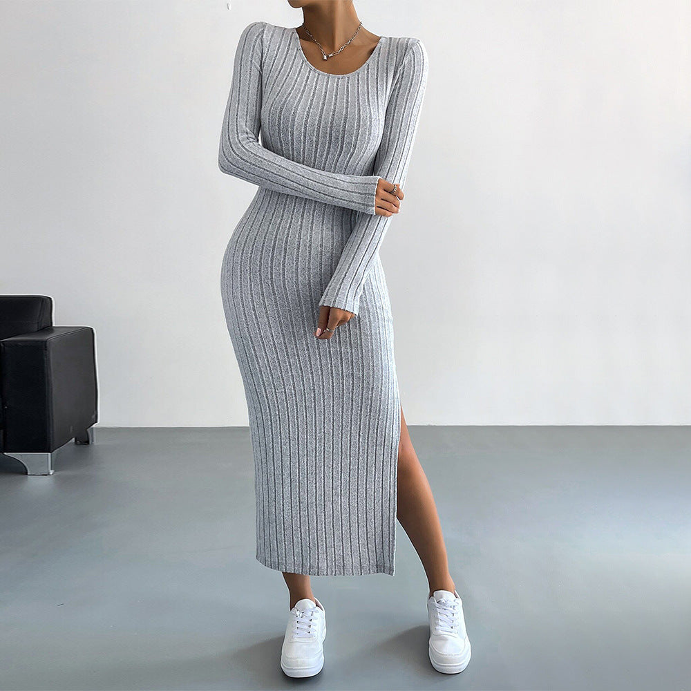 WOLFF | Minimalistische enganliegende Schlitz Bleistift Mid-Length Rock Kleid