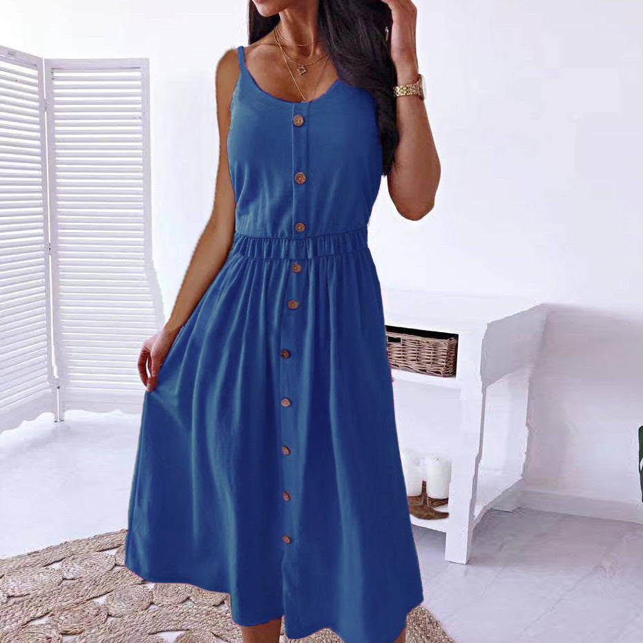 WOLFF | Flatterndes Spaghetti-Träger-Midi-Kleid mit Taillierung
