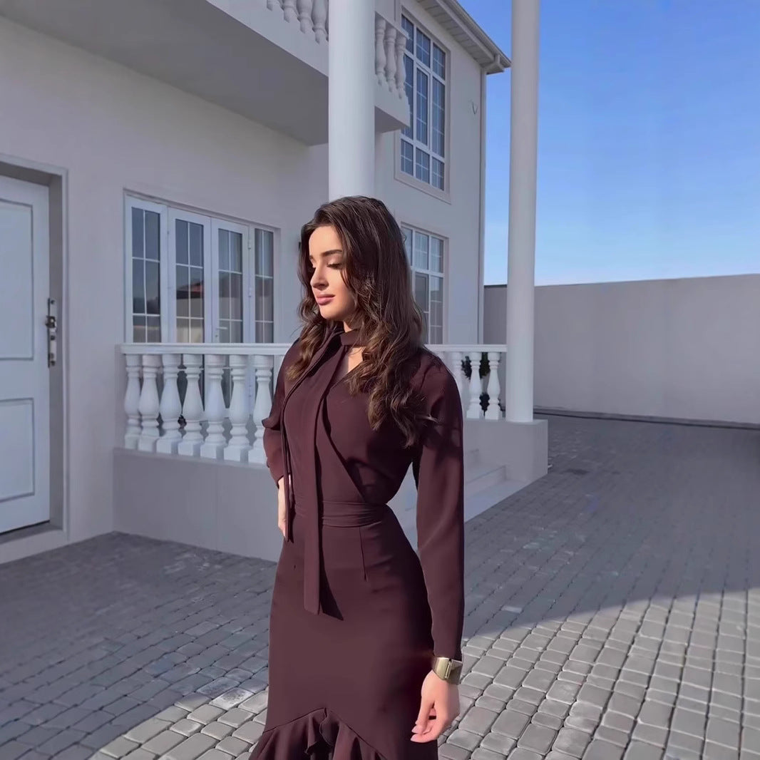 WOLFF | Slim Fit Rüschen Saum Spliced Kleid