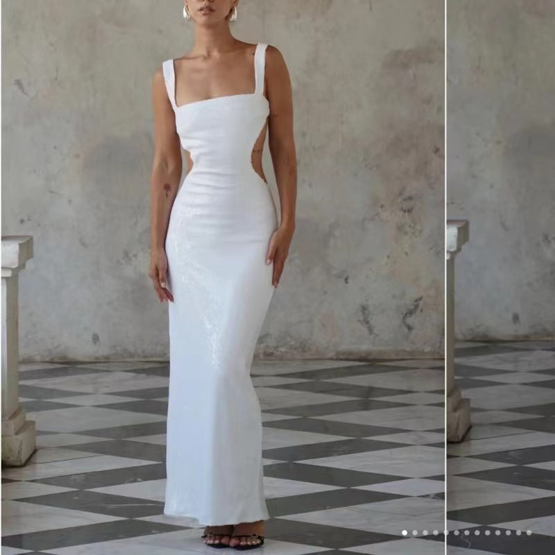 WOLFF | Sommer Gold Pailletten Ketten Zusammenschnitt Kleid