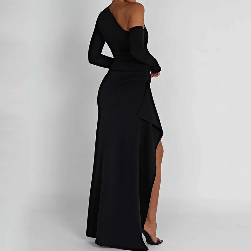 WOLFF | Minimalistisches Einfaches Farb Schlitz Maxi Kleid