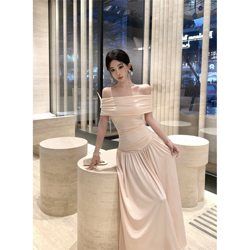 1One-Shoulder Slim Fit Waist Long Skirt Dress