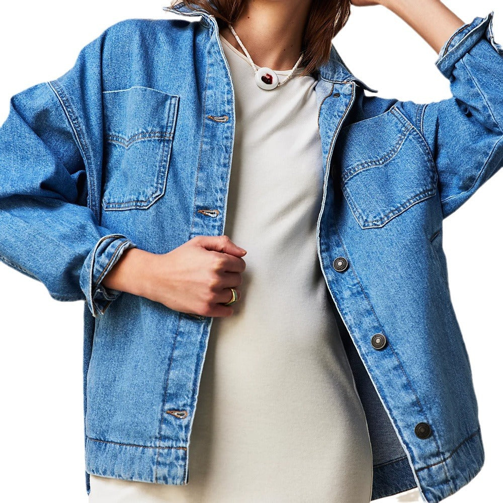 WOLFF | Lockere lässige verwaschene bestickte Jeansjacke