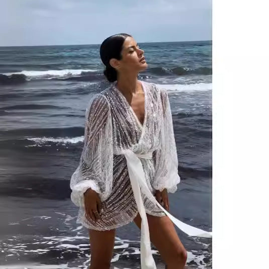WOLFF | Strandlaterne Langarm Drapiertes Kleid