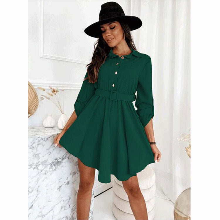 1Roll-Up Sleeve Waist Reducing Shirt Dress