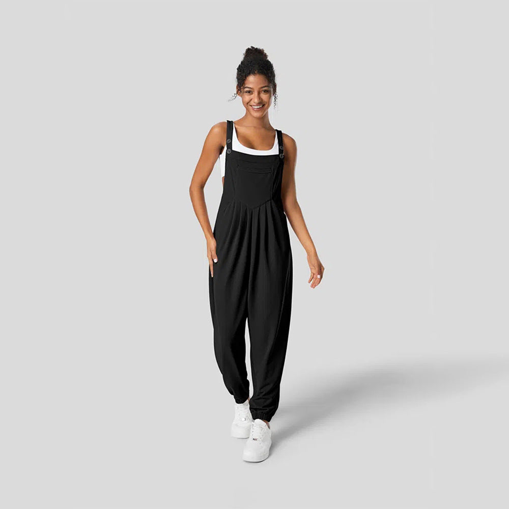 WOLFF | Faltiger Schlankmachender Cuffed Jumpsuit mit Trägern