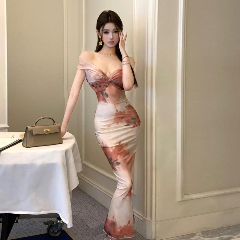 1Mesh Printed Slim Fit Flared Skirt